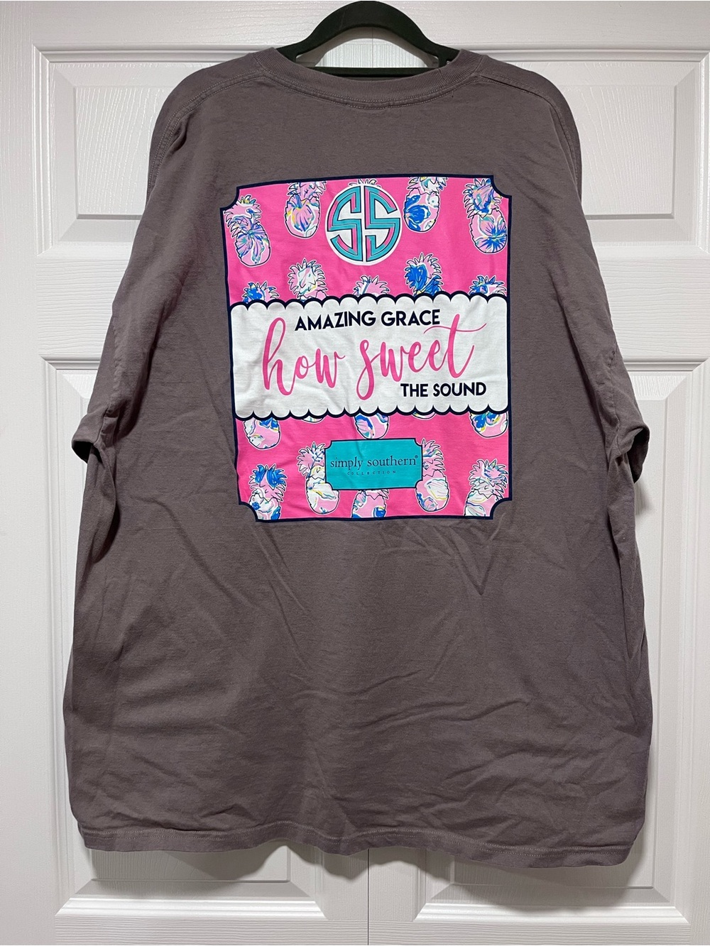 Simply Southern Girls Long Sleeve Tee in Gray with Pink Graphic